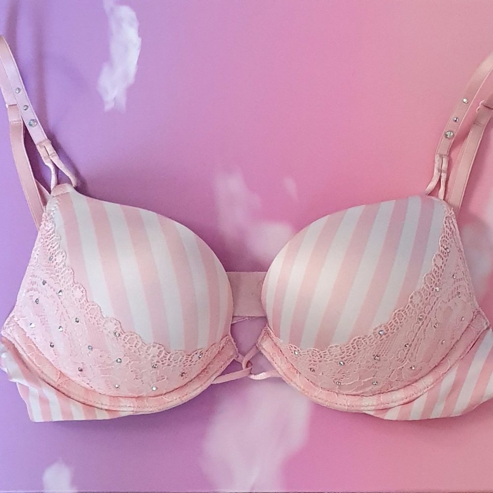 Victoria's Secret Crystal Pink Stripe Bra 34AA